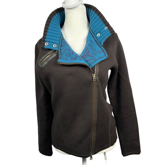 Title Nine Wool Blend Moto Knit Sweater XS Brown Teal Asymmetrical Zip Jacket - Picture 14 of 14